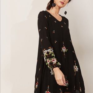 free people oxford embroidered floral mini dress boho chic flower swing nwt